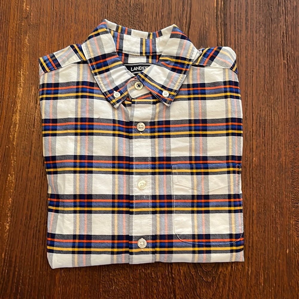 NWT Lands End multi plaid oxford long sleeved shirt